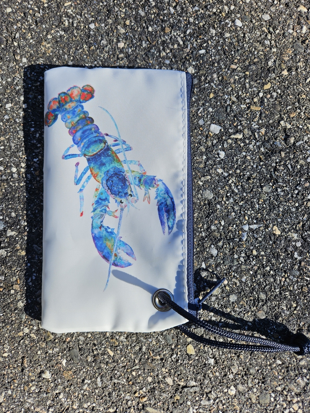White Clutch Wristlet with Blue Watercolor Lobster Print